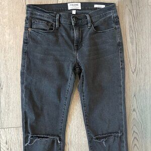 FRAME Le Garçon Jeans Women’s 24 Black Distressed Ankle 27.5” Slim Boyfriend